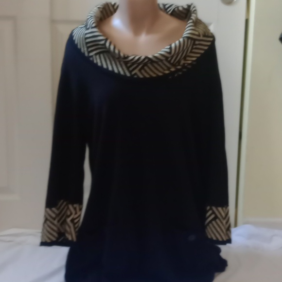 Studio One Black and Cream Cowl Neck Dress, Size 2x - Picture 1 of 10